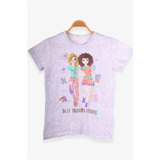 Girls' Light Gray Printed T-Shirt (8-12 Years)