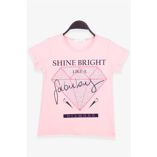 Girls' T-Shirt With Diamonds Printed In Bright Orange Color (8-14 Years)