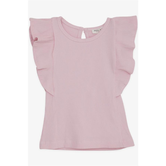 Girl's T-Shirt With Frilled Buttons On The Back Pink (2-6 Years)