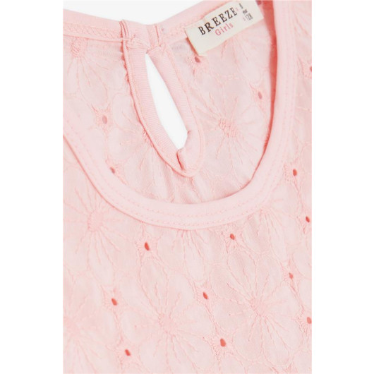 Girl's T-Shirt Pink With Ruffle Embroidery (4-8 Years)