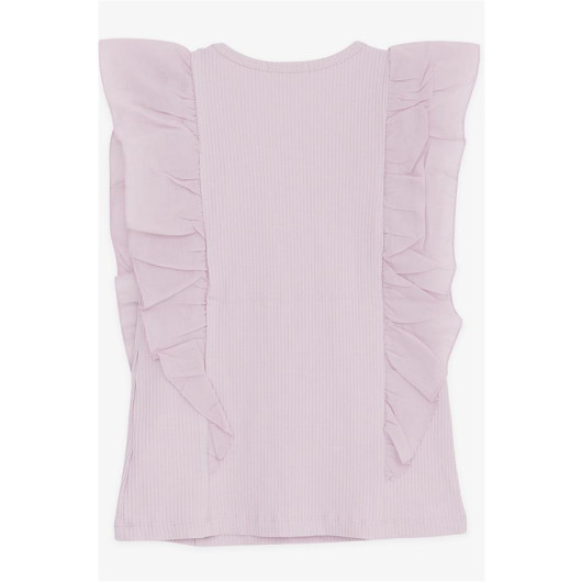 Girl's T-Shirt Ribbed Ruffled Lilac (6-12 Ages)