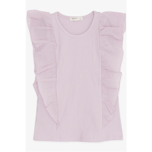 Girl's T-Shirt Ribbed Ruffled Lilac (6-12 Ages)