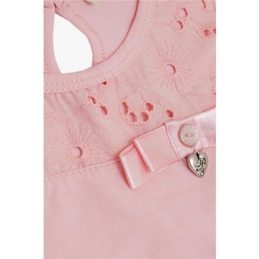 Girl's T-Shirt Pink With Laced Accessories (Age 5-10)