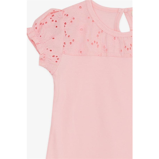 Girl's T-Shirt With Guipure And Accessories Pink (5-10 Years)