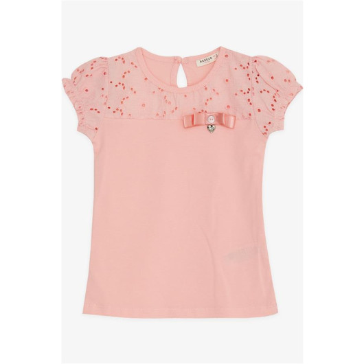 Girl's T-Shirt With Guipure And Accessories Salmon (5-10 Years)