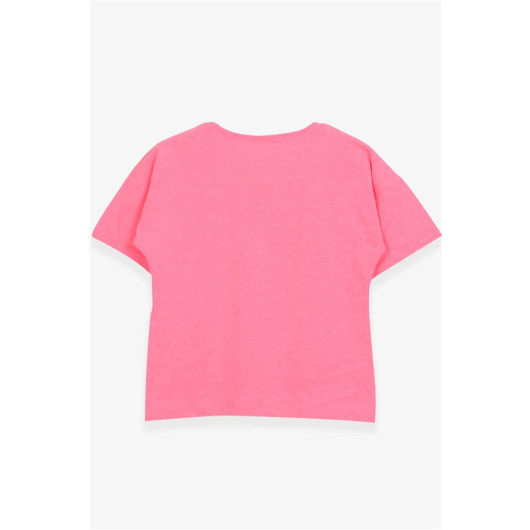 Girl's T-Shirt Heart Glittery Girl Printed Neon Pink (9-16 Years)