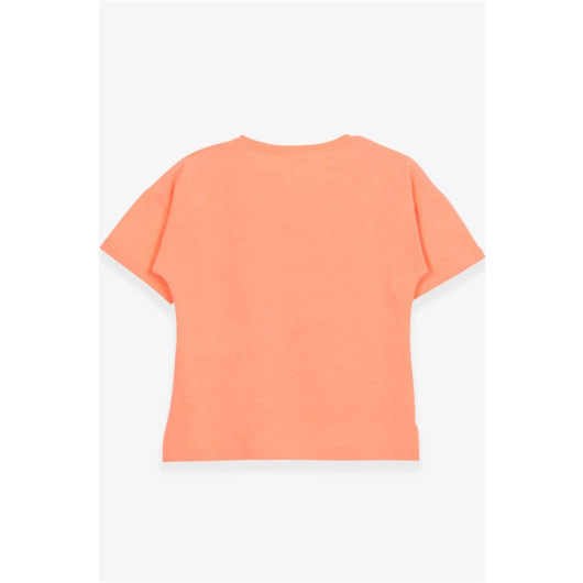 Girl's T-Shirt Heart Glittery Girl Printed Neon Orange (9-16 Years)