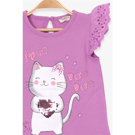 Girl's T-Shirt Kitten Printed Lilac (1-4 Years)