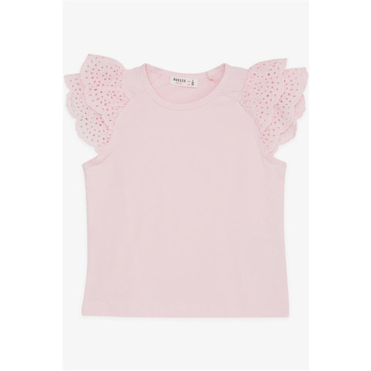 Girl's T-Shirt Sleeves Embroidered Guipure Pink (3-8 Years)