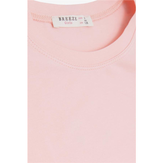 Girl's T-Shirt Sleeves Embroidery Guipure Salmon (6-12 Ages)