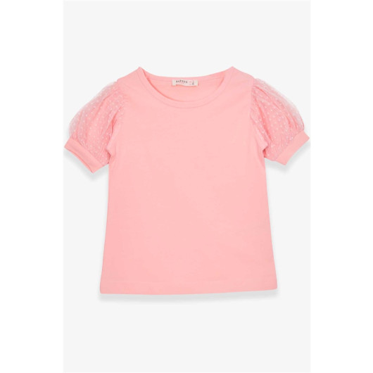 Girl T-Shirt Sleeves Tulle Salmon (3-7 Years)