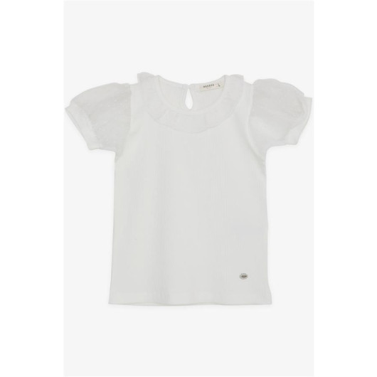 Girl's T-Shirt Sleeves Collar Tulle Ecru (7-12 Ages)