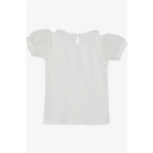 Girl's T-Shirt Sleeves Collar Tulle Ecru (7-12 Ages)