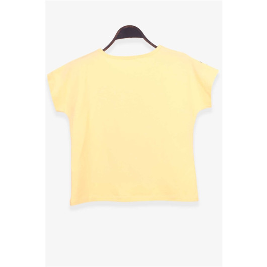 Girl's Cotton Lycra Printed Yellow T-Shirt (10-16 Years)