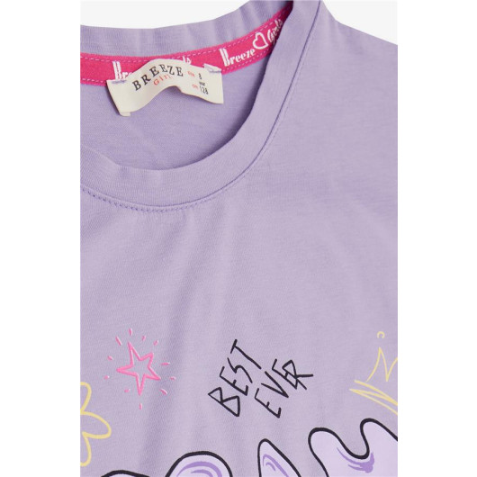 Girl's T-Shirt With Colorful Letters Printed In Violet Color (5-10 Years)