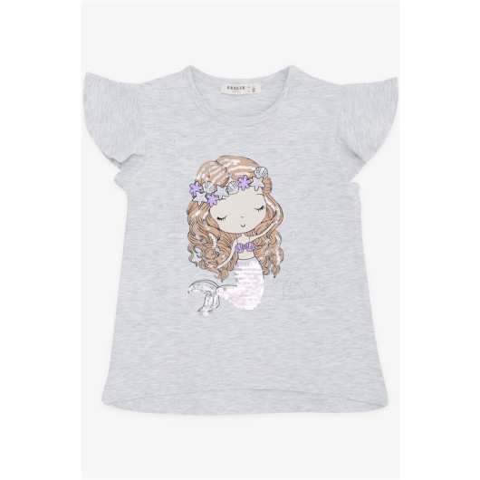 Girl's T-Shirt Cute Mermaid Printed Light Gray Melange (3-8 Years)