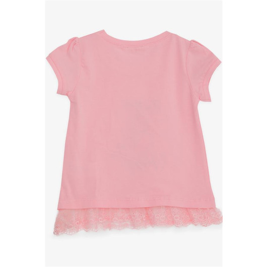 Girl's T-Shirt Cute Girl's Printed Waist Guipure Pink (1-4 Years)