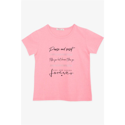 Girl's T-Shirt Stone Text Printed Neon Pink (8-14 Years)