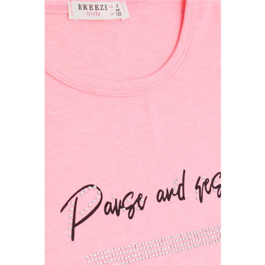 Girl's T-Shirt Stone Text Printed Neon Pink (8-14 Years)
