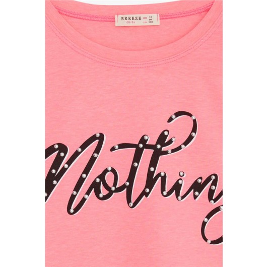 Girl's T-Shirt Gemstone Text Printed Neon Pink (9-16 Years)