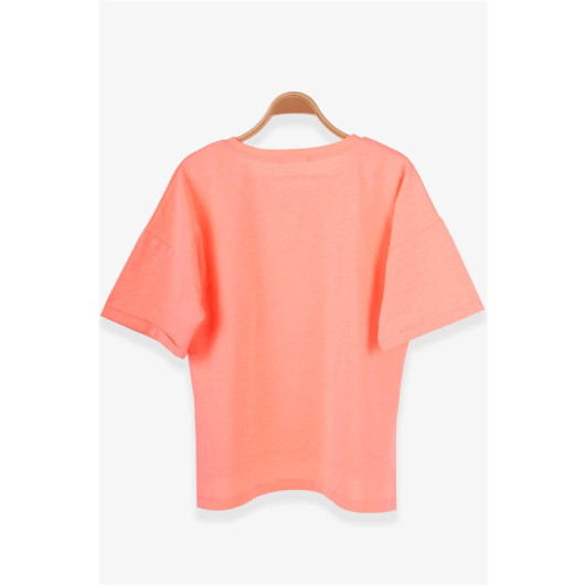 Girl's T-Shirt Stone Text Printed Neon Orange (9-16 Years)