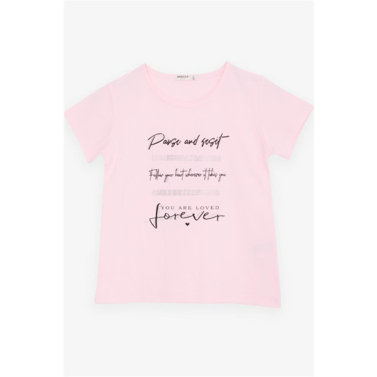 Girl's T-Shirt Stone Printed Pink (8-14 Years)