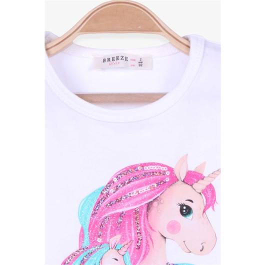 Girl's T-Shirt Unicorn Printed Ecru (2-4 Years)