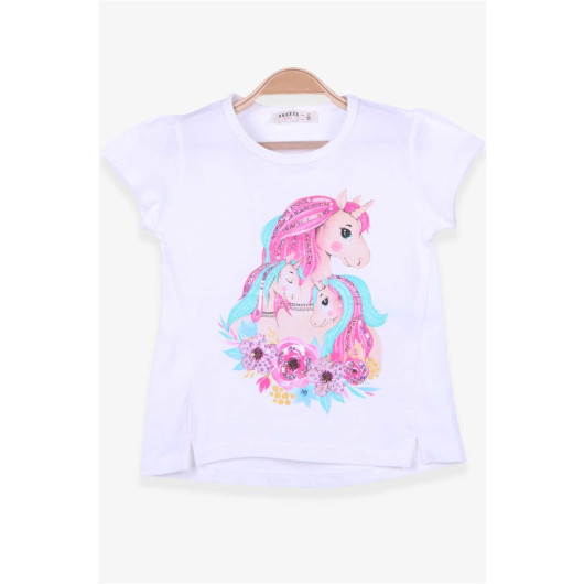 Girl's T-Shirt Unicorn Printed Ecru (2-4 Years)