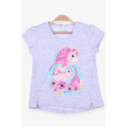 Girl's T-Shirt Unicorn Printed Gray Melange (2-5 Years)