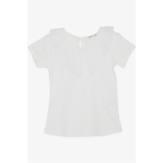 Girl's T-Shirt Collar Guipure Embroidered Ecru (6-12 Years)