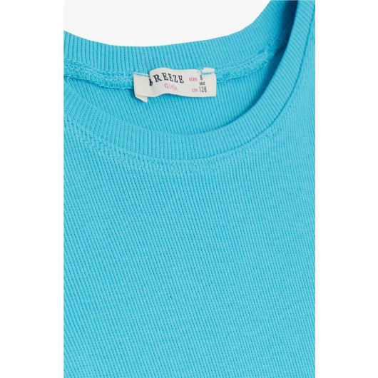 Girl's T-Shirt Light Blue (8-14 Years) With Pleated Sides