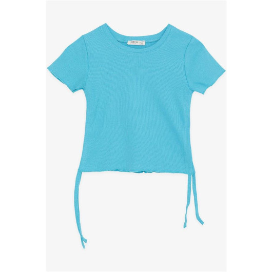 Girl's T-Shirt Light Blue (8-14 Years) With Pleated Sides