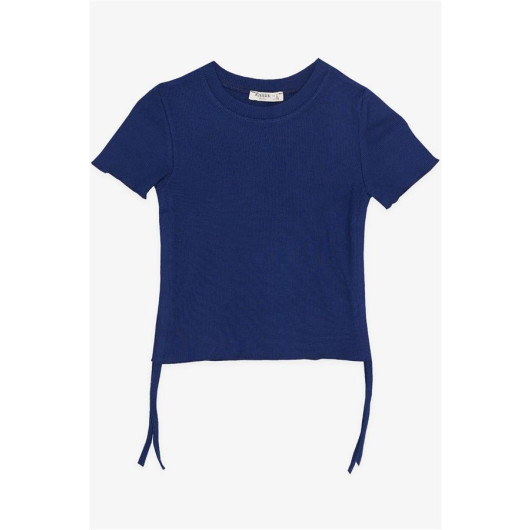 Girl's T-Shirt With Pleated Sides Dark Blue (8-14 Years)