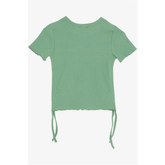 Girl's T-Shirt Green With Pleated Sides (8-14 Years)