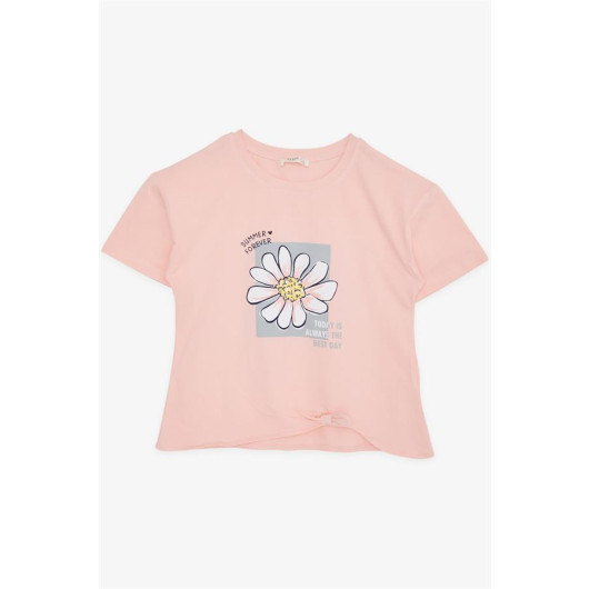 Girl's T-Shirt Summer Themed Floral Salmon (9-14 Years)