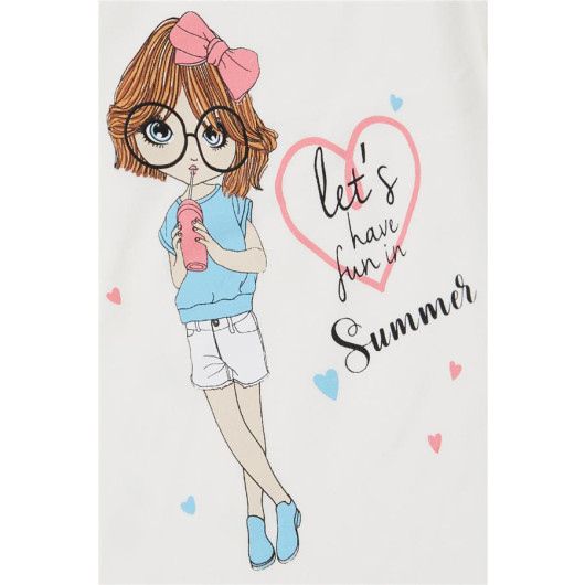 Girl's T-Shirt Summer Themed Cool Girl Printed Ecru (2-6 Years)