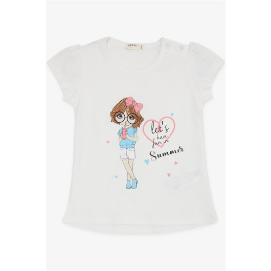 Girl's T-Shirt Summer Themed Cool Girl Printed Ecru (2-6 Years)