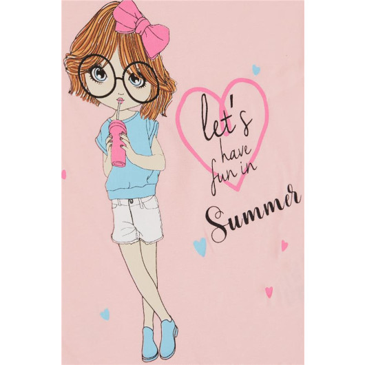 Girl's T-Shirt Summer Themed Cool Girl Printed Pink (2-6 Years)
