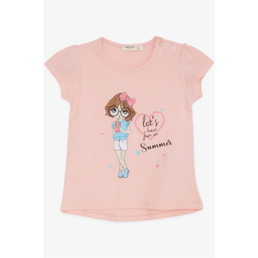 Girl's T-Shirt Summer Themed Cool Girl Printed Salmon (2-6 Years)