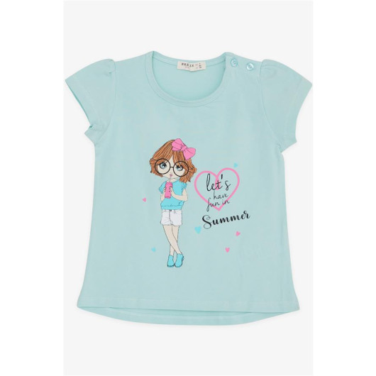 Girl's T-Shirt Summer Themed Cool Girl Printed Water Green (2-6 Years)