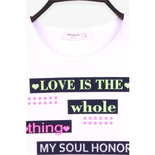 Girl's T-Shirt With Text Print White (9-14 Years)