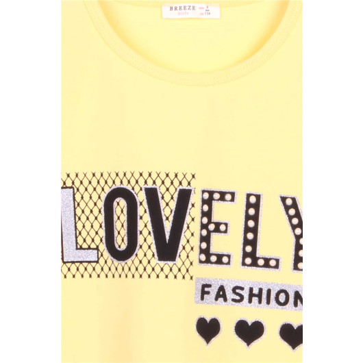 Girl's T-Shirt With Text Print Yellow (9-16 Years)