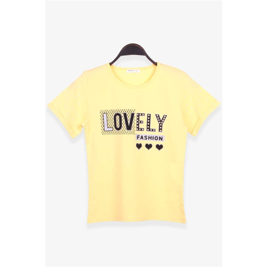 Girl's T-Shirt With Text Print Yellow (9-16 Years)