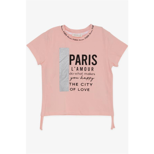 Girl's T-Shirt Letter Printed Glittery Smoked Salmon (9-14 Years)