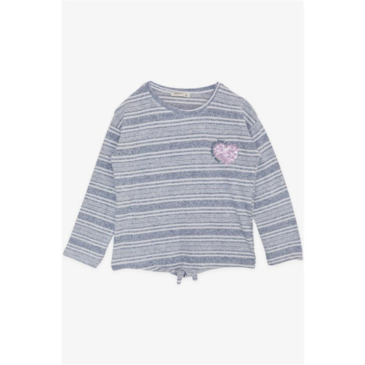 Girl's Knitwear Sweater Sequin Heart Printed Letter Embroidered Blue (9-14 Years)