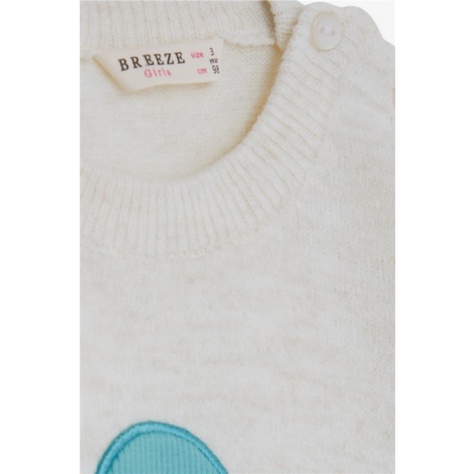 Girl Knitwear Sweater Sequin Embroidered Girl Printed Ecru (1.5-5 Years)