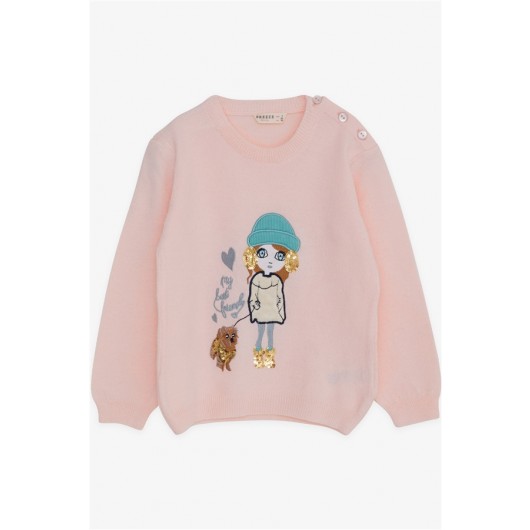 Girl Knitwear Sweater Sequin Embroidered Girl Printed Powder (1.5-5 Years)