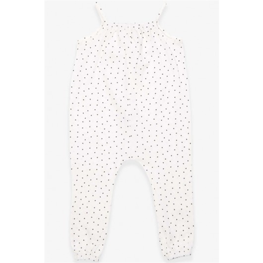 Girl's Jumpsuit Heart Pattern White (4-9 Years)