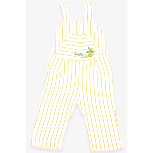 Girl's Jumpsuit Lemon Embroidery Striped Patterned Ecru (1-4 Years)