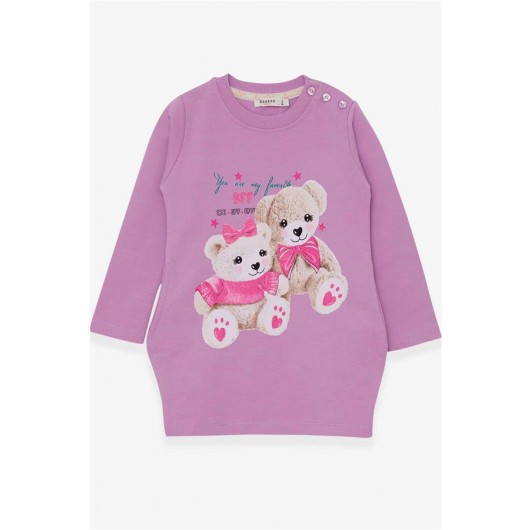 Girls Teddy Bear Printed Tunic Purple Shiny (1.5-5 Years)